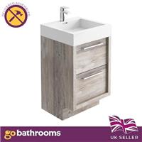 Bare Oak Vanity Unit 500 Bathroom Sink Unit Floor Standing 2 Drawer Resin Basin