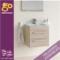 500 Light Wood Bathroom Vanity Unit Wall Hung 50cm 2 Drawer Small Sink Unit