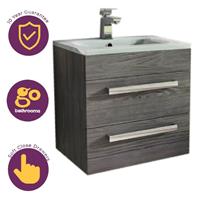 515mm Small Vanity Unit 2 Drawer Dark Wood Sink Unit Glass Basin & Chrome Handle
