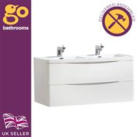 White Wall Hung Vanity Unit With Resin Basin Bathroom Storage Cabinet 1200mm