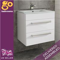 Small White Bathroom Vanity Unit 515mm White Gloss Wall Hung Sink Cabinet