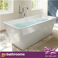 Deep Freestanding Bath Acrylic Rectangle 1500mm Bathtub with Overflow 1750x705mm
