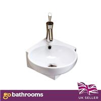Corner Compact Handwash Basin with Overflow Cloakroom Round Corner Ceramic Sink