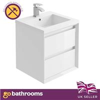500mm White Gloss Bathroom Vanity Unit Wall Mounted 2 Drawer Bathroom Furniture