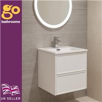Matt White Bathroom Vanity Unit Basin 500mm Wall Hung 2 Drawer Sink Unit