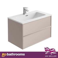 Kersig Beige Bathroom Wall Hung Vanity Unit Composite Resin Basin 80cm