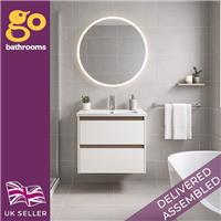 600 White & Oak Vanity Unit Wall Hung Bathroom Cabinet & Ceramic Sink Unit