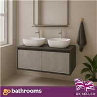 1200mm Double Wall Vanity Unit Black Grey Sink Unit Mounted Bathroom Push Drawer