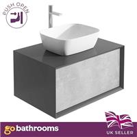 Wall Hung Countertop Vanity Unit Black Grey 1 Drawer Bathroom Cabinet 800mm Dali