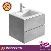 Grey 60cm Wall Bathroom Sink & Storage Drawers Concrete Effect Resin Sink Urban