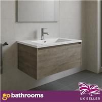 900 Wall Hung Vanity Unit Bathroom Storage Unit Basin Hand Wash Sink Urban Brown