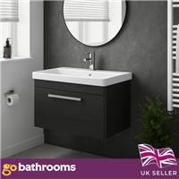 800mm Wall Hung Textured Black Vanity Unit with Basin Bathroom Sink & Unit