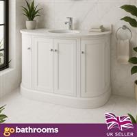 Traditional Curved White Floor Standing Vanity Unit 1200mm Marble Bathroom Unit