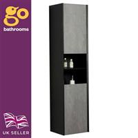 Dali Bathroom Wall Hung Tall Storage Unit Cabinet Black & Grey Soft Closing