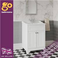 White Bathroom Vanity Unit & Basin Sink 600mm Traditional 2 Door Storage Cabinet