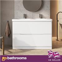White Floor Standing Vanity Unit With Round Resin Basin Bathroom Cabinet 1200mm