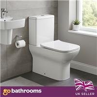Rimless Close Coupled Toilet White Ceramic WC Unit & Soft Close Seat Eco Flush
