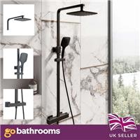 Black Shower Thermostatic Bathroom Mixer Set Square Twin Head Exposed Valve