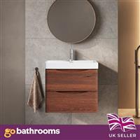Dark Wood Wall Hung Vanity Unit With Resin Basin Bathroom Cabinet 600mm