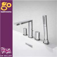Chrome Bathroom Deck Mounted 4 Hole Bath Shower Mixer Tap Handset & Hose Paulo