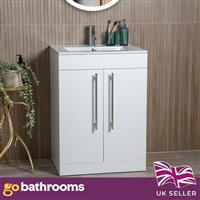 Grey Vanity Unit Bathroom Storage Floor Standing & Ceramic Sink Cupboard 600mm