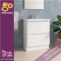 White Floor Standing Vanity Unit With Round Resin Basin Bathroom Cabinet 900mm