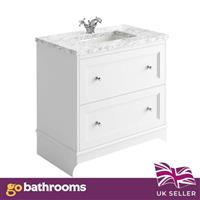 White Bathroom Vanity Unit with Marble Top Sink 2 Drawer Storage Classic 800mm