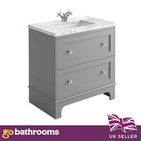 Victorian Grey Eloise 800mm Vanity Unit With Marble Top & Ceramic Wash Basin