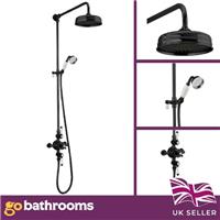 Black Thermostatic Shower Pack Dual Shower Head Traditional Solid Brass Shower