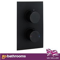 Black Concealed Thermostatic Shower Valve with Round Controls & 2 Outlets