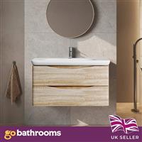 Light Ash Wall Hung Vanity Unit Round Resin Basin Bathroom Storage Cabinet 900mm