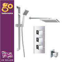 Chrome Shower Slide Rail Kit & Dual Outlet Overhead Square Thermostatic Valve