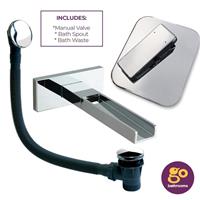 Chrome Wall Mounted Shower Mixer Valve Bath Spout & Chrome Bath Waste