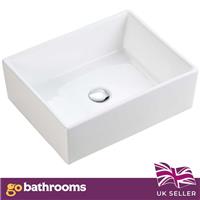 Deep Countertop Ceramic Hand Wash Basin | Rectangle Bathroom Sit on Sink 39x48cm