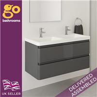 1200mm Wall Hung Bathroom Vanity Unit Dark Grey Gloss Double Resin Basin Sink