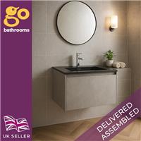 500 Grey Wall Hung Vanity Unit & Black Basin Wash Sink 1 Drawer Bathroom Cabinet