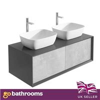 Bathroom Sink Vanity Unit Wall Mount Black & Grey 120cm 2 Basins & 2 Tall Taps