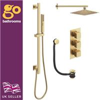 Gold 3 Outlet Concealed Shower Valve Slide Rail Kit Bath Filler Showerhead & Arm