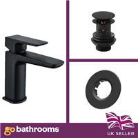 Modern Bathroom Basin Mono Matt Black Tap Inc Waste & Round Overflow Ring