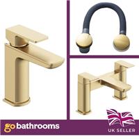 Basin & Bath Brushed Gold Tap Bath Filler with Click Clack Bath Waste Nickel