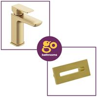 Brushed Gold Modern Bathroom Basin Sink Mono Tap & Rectangle Overflow Cover
