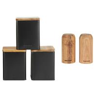 Salter Kitchen Set Storage Canisters Tea Coffee Sugar Salt & Pepper Shakers