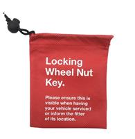 FLUORESCENT RED LOCKING WHEEL NUT BOLT KEY TOOL BAG UNIVERSAL CAR VAN CARAVAN