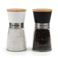Salter Glass Mill Set Pre-Filled Salt & Pepper Mills Grinders Ceramic Shakers