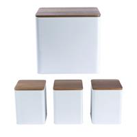 Salter Toronto Tea, Sugar, Coffee Canisters & Bread Bin, White/Wooden