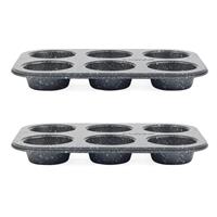 Salter Muffin Pan 6 Cup x2 Megastone Carbon Steel Non-Stick PFOA-Free Oven Safe