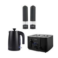 Salter Kuro 1.7L Fast Boil Kettle, 4-Slice Toaster & Electronic Mill Set Black