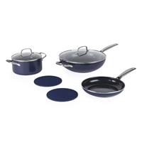 Blue Diamond 7-Pcs Cookware Set - Casserole, Frying & Wok Lids & Mats (Open Box)