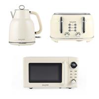 Salter Retro Cream Set, Rapid Boil Kettle, 4-Slice Toaster & Digital Microwave