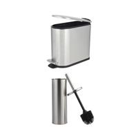Beldray Toilet Brush & Bin Set 5L Silver Pedal Bin, Antibacterial, Space-Saving